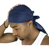 Touca Durag Bandana Waves Afro De Cetim Cor Azul-marinho Desenho Do Tecido Liso Tamanho Único