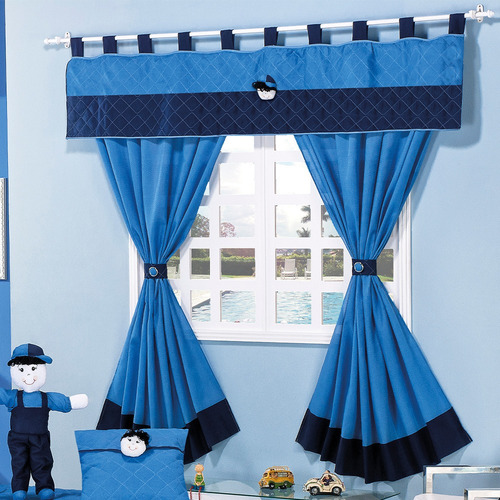 Cortina Infantil Little Boy Para Varão Simples 2 Mts - Azul