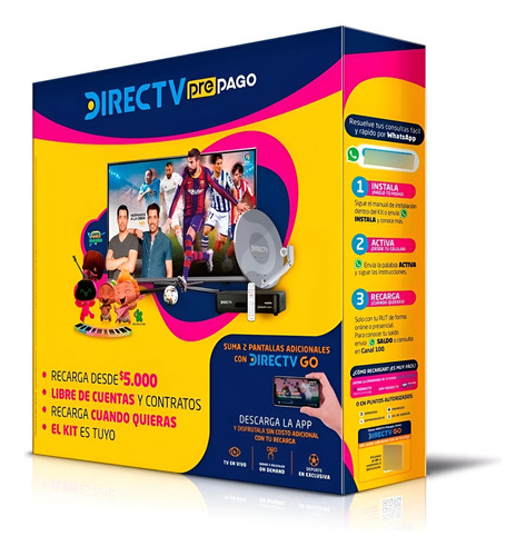 Antena Directv Prepago Satelital Hd Kit Full + 2 Directv Go