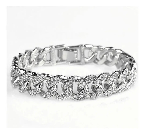 Pulsera Cubana Iced Out Para Hombre, Joyería Chapada En Oro,