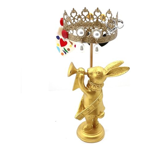 Estatuilla Conejo Porta Aretes Y Decoración - Oro Vintage