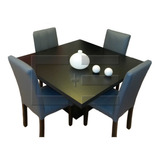 Juego Mesa Comedor Cuadrada Db 130x130 + 4 Sillas Ecocuero