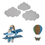 Kit Decoração Quarto Bebe Balão Aviao E Nuvem Com Led 5 Pc
