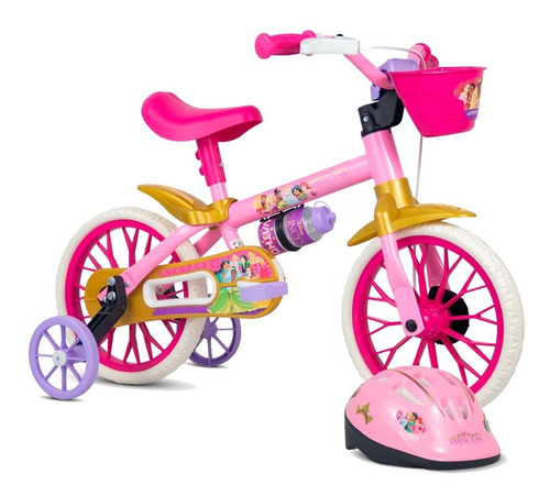 Bicicleta Infantil Aro 12 Meninas Princesas Capacete Nathor