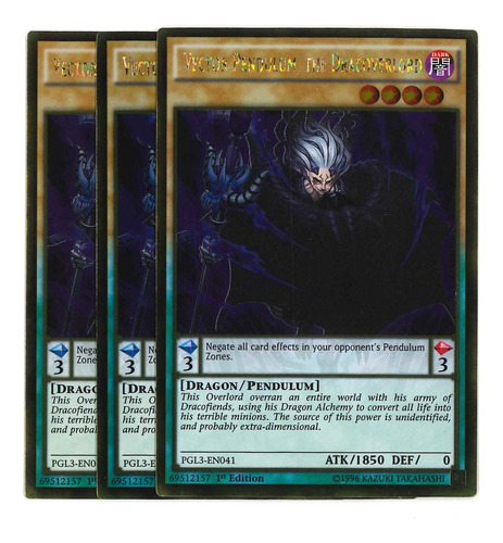 Yugioh 3x Vector Pendulum, The Dracoslayer Gold 1st Pgl3-en0