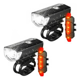 2 Farol Bike Frontal + 2 Pisca Traseiro Led Usb Recarregável