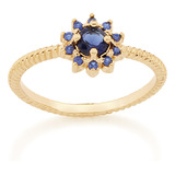Anel Skinny Ring Flor Com Zircônias Azul 512716 Rommanel