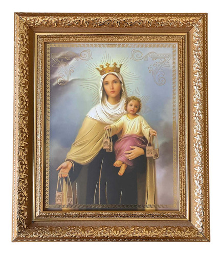 Cuadro Virgen Del Carmen 29x34cm Marco Dorado