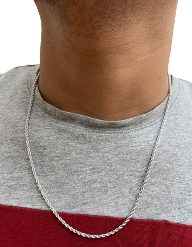 Colar Masculino 2mm Fino Cordão Baiano Corrente Prata 