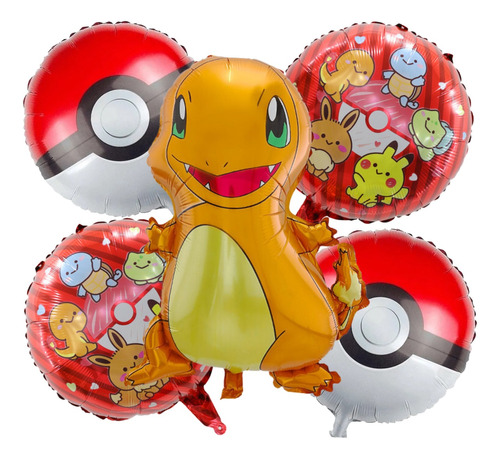 Kit 5 Globos Pokemon Charmander Pokebola