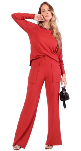 Conjunto Moletinho Feminino Elegante Calça Pantalona Bloguei