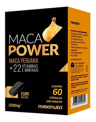 Maca Power 1200mg Vitaminas E Minerais 60 Capsulas Maxinutri