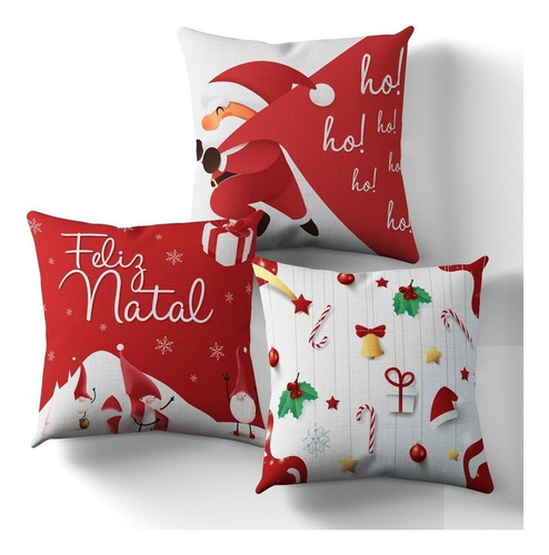 Kit Capa De Almofada Natal Decoradas 45x45 Jogo 03 Peças Natalino