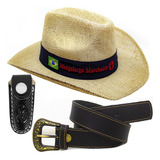 Kit Chapeu Infantil Country Cinto Couro Cowboy Fivela Bainha