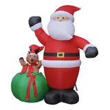 1.8m Papá Noel Inflable Y Luminoso Y Paquete De Regalo Alce