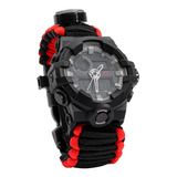 Reloj De Supervivencia Táctico Paracord 6 Dígitos Mendoza Color De La Correa Negro-rojo Color Del Fondo Negro