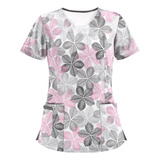 Blusa E De Manga Corta Con Cuello En V Para Mujer, Uniforme