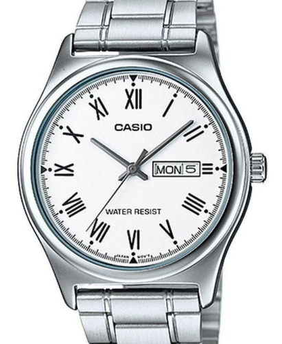 Relógio Casio Masculino Classico Prata Numeros Romanos Correia Prateado Bisel Prateado Fundo Branco