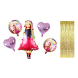 Kit De 5 Globos Metalicos Grandes Barbie + Cortina