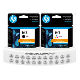 Kit Hp 60 Preto + Color Cartucho Original F4224 F4480 D110