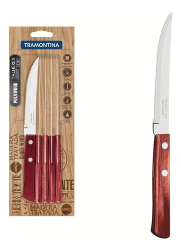 Juego De Cuchillos Para Barbacoa Tramontina De Acero Inoxidable, Color Polywood Rojo