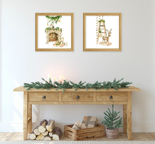 Chimenea Y Regalos De Navidad C/marco Cuadros Decorativos