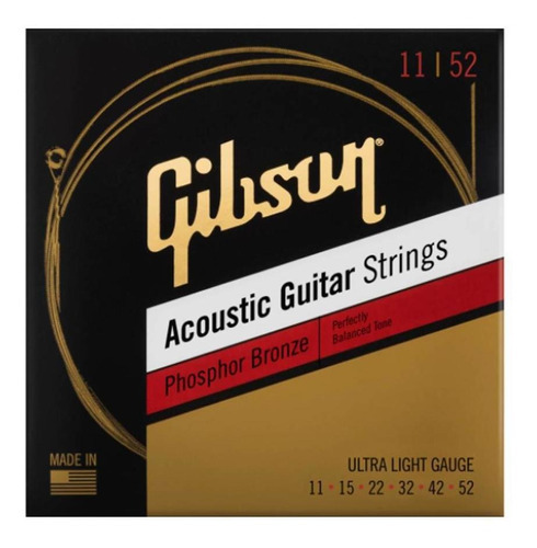 Cuerda De Guitarra Gibson 011 052 De Acero Fosforado