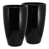 Kit 2 Vasos Vietnamita Cachepo Decorativo 90cm Preto Brilho