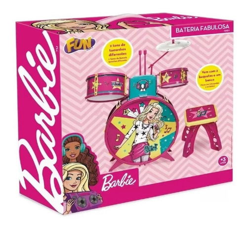 Bateria Infantil Da Barbie Fabulosa F00047 - Fun