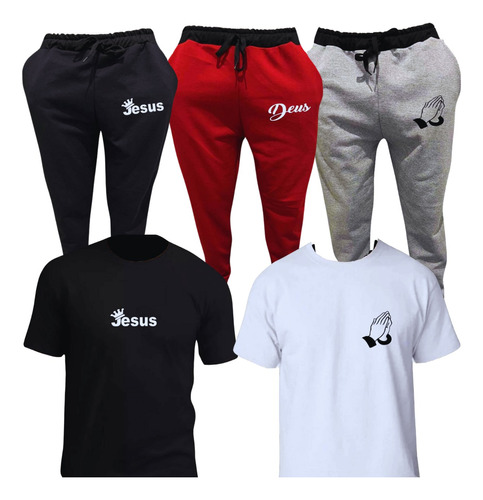 Kit 3 Calça Jogger Moletom + 2 Camiseta Promoção Envio Full