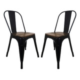 Set De 2 Sillas Tolix Negro Mate Con Asiento De Madera Estructura Metálica Acero Galvanizado Kingshouse Diseño Industrial Minimalista Exterior Interior Cómoda Ergonómica Para Restaurante Casa Comedor