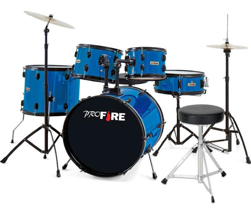 Bateria Acústica Pro Fire Azul Completa Bumbo 22 Spanking 