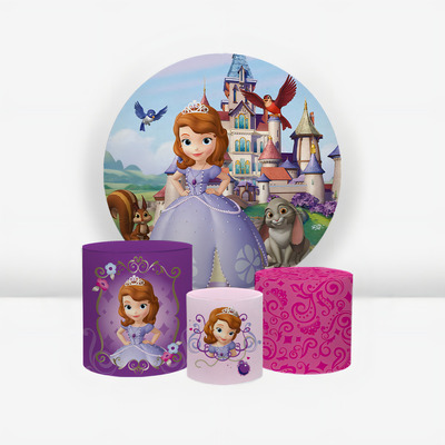 Kit Painel Redondo 1,50 Trio Capas De Cilindro Em Tecid F Cor Princesa Sofia Disney