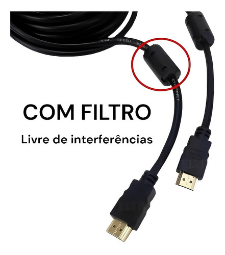 Cabo Hdmi 4k Ultra Hd 3d C/ Filtro - 5 Metros Mxt