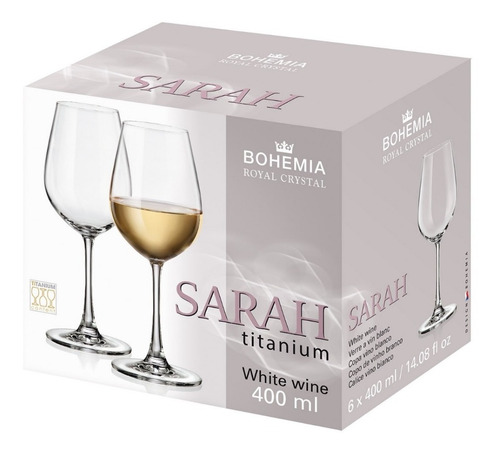 Copas De Cristal Vino White Wine Bohemia Sarah 400 Ml X6