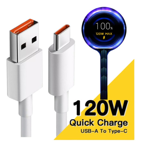 Cable Xiaomi 6a Turbo Charge 120w/ 67w/ 55w/ 33w/ 30w - 1.5 Metros Color Blanco