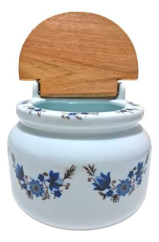 Saleiro Redondo Porcelana Parede/bancada 1kg - Flor Azul