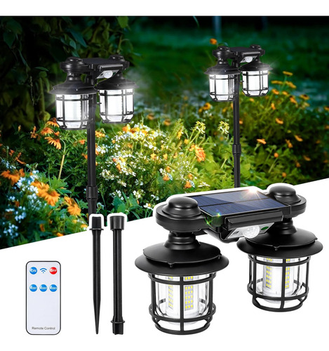 Lampara Solar Exterior Estaca Led Farol Doble Ideal Jardin