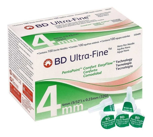 Aguja Insulina Ultra-fine 32g X 4mm (5/32 ) Para Pen X 100u 