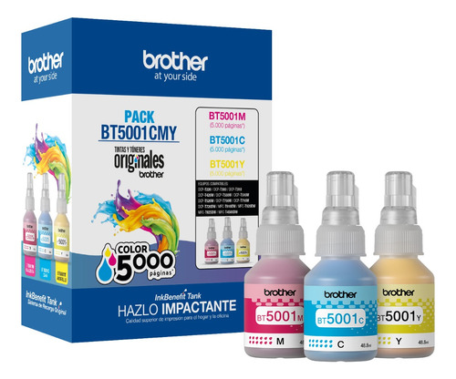 Pack 3 Colores Brother Bt5001  Dcp T300 T500 T700 T800 T900w