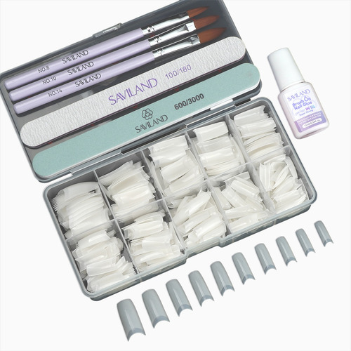 Saviland Pegamento Kit, 3 Pinceles Para Uñas, 250 Nail Tips