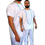 Conjunto Roupa De Ração Umbanda Masculino Branco 2 Peças