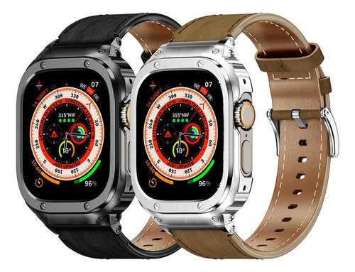 2 Fundas De Metal Y Correas De Piel Para Apple Watch Ultra 8