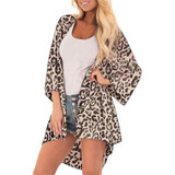Blusa Feminina Com Estampa De Leopardo Tops Kimono Biquíni 5