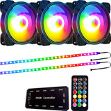 3 Fans 120mm Cooler Rgb Ventoinha + Controladora + 2 Fitas