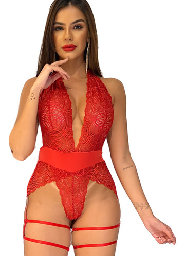 Body Sexy Cinta Liga Body Sensual Lingerie Erótica Completa