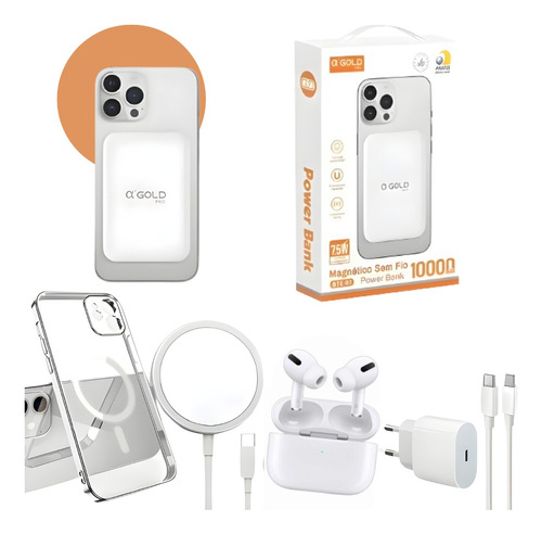 Kit5 Powerbank 10000 + Carregador + Indução + Fone + Capinha