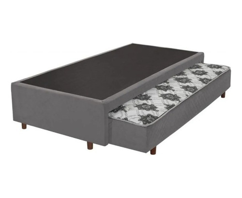 Cama Box Solteiro 88x188 C/ Aux. Espuma Suede Cinza