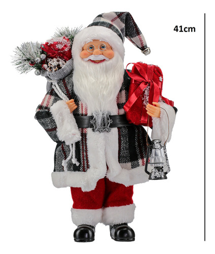 Papai Noel Boneco Decoração Natal Luxo 40cm Vários Modelos Cor Xadrez2