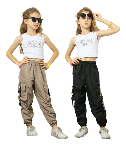 Kit 2 Calças Jogger Feminina Infantil Juvenil 4 Cores Lindas